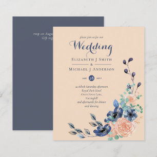 Papier Budget Dusty Blue Coral Floral Wedding Invite