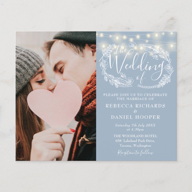 Papier Budget Dusty Blue Détails du Mariage Photo Invitat (Devant)