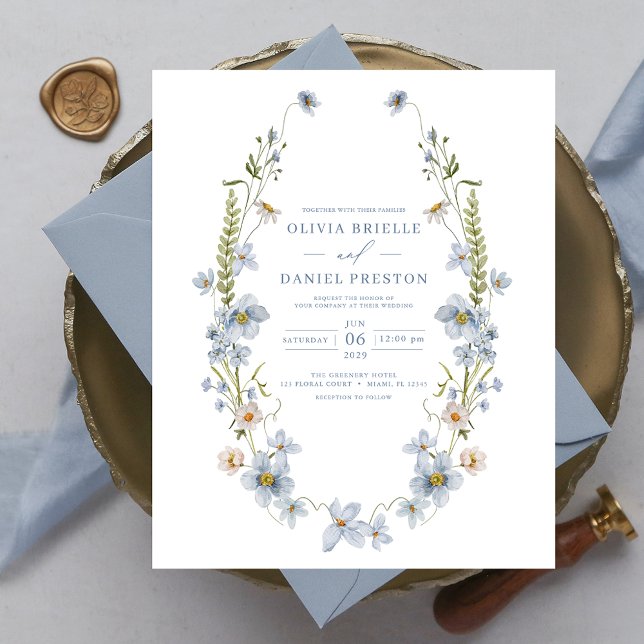 Papier Budget Dusty Blue Élégant Mariage Invitation (Créateur téléchargé)