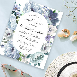 Papier Budget Dusty Blue Floral 40e anniversaire Invitati
