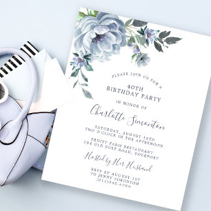 Papier Budget Dusty Blue Floral 40e anniversaire Invitati