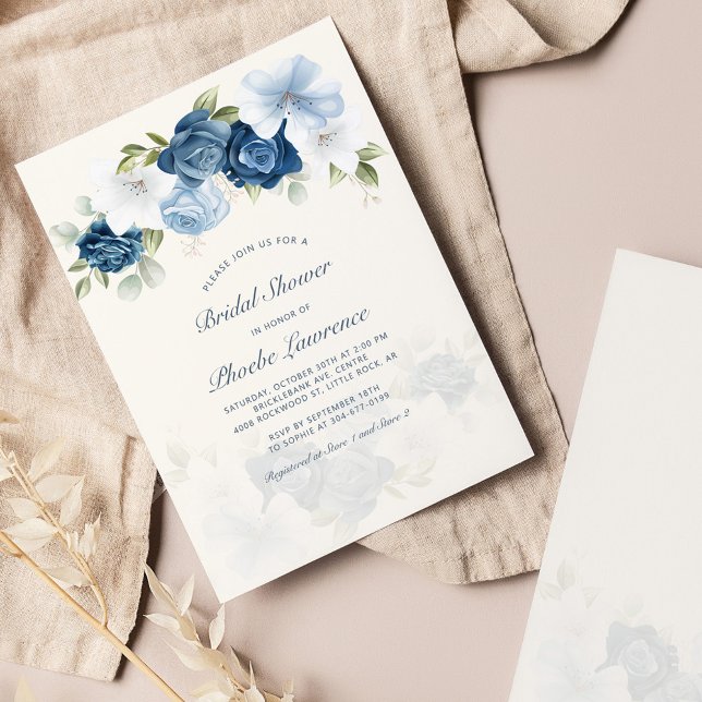 Papier Budget Dusty Blue Floral Bridal Shower Invitation (Créateur téléchargé)