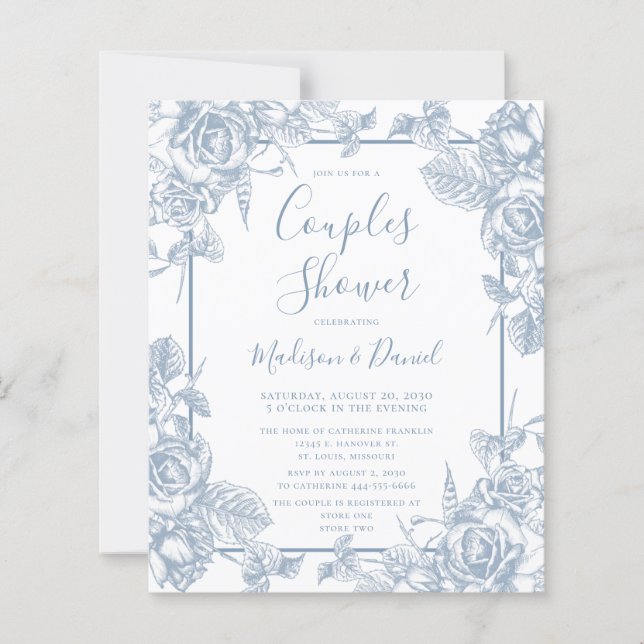 Papier Budget Dusty Blue Floral Couples Douche (Devant)