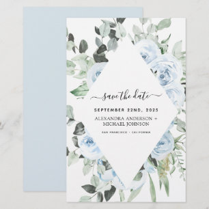 Papier Budget Dusty Blue Floral Enregistrer la date Verdu