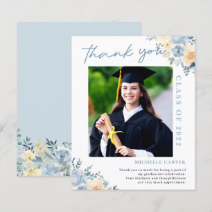 Papier Budget Dusty Blue Floral Graduation Merci