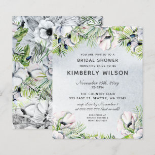Papier Budget Dusty Blue Floral Invitations de douche nup