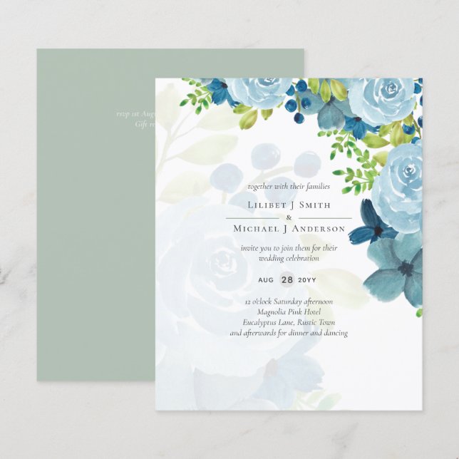 Papier Budget Dusty Blue Floral Mariage (Devant / Derrière)