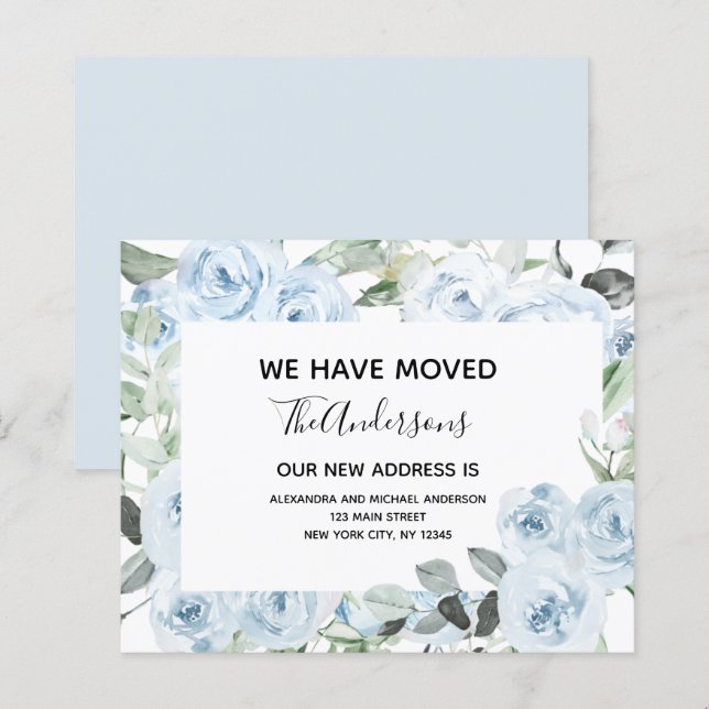 Papier Budget Dusty Blue Floral Moving Faire-part (Devant / Derrière)