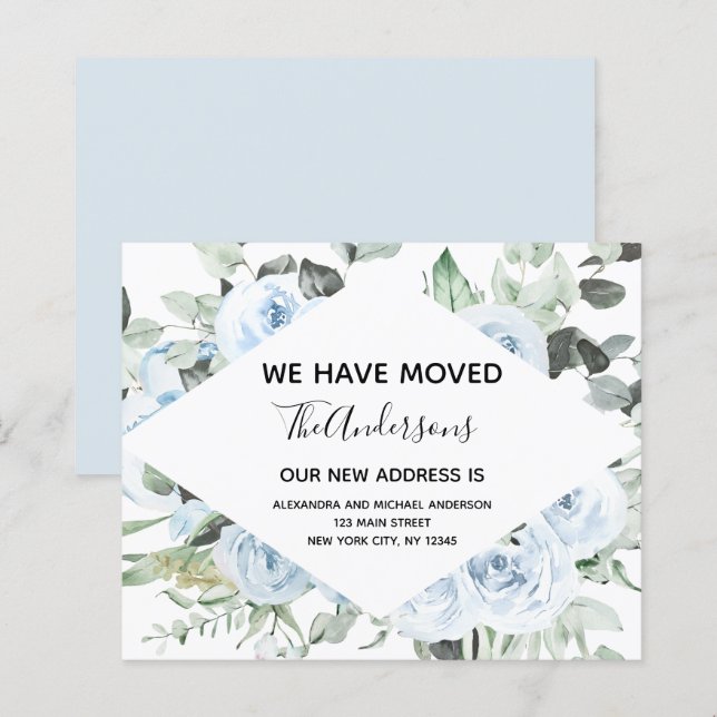 Papier Budget Dusty Blue Floral Moving Faire-part (Devant / Derrière)