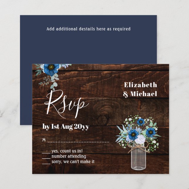 Papier BUDGET Dusty Blue Floral RSVP Rustique Mariage (Devant / Derrière)
