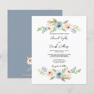 Papier Budget Dusty Blue Floral Rustic Wedding Invitation