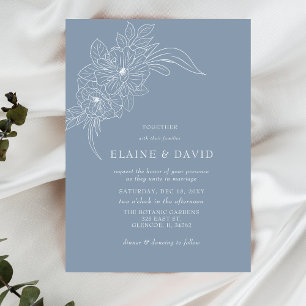Papier Budget Dusty Blue Floral Sketch Faire-part de mari