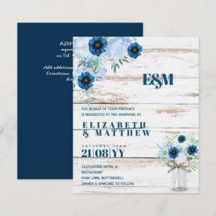Papier BUDGET Dusty Blue Floral Wedding Invite