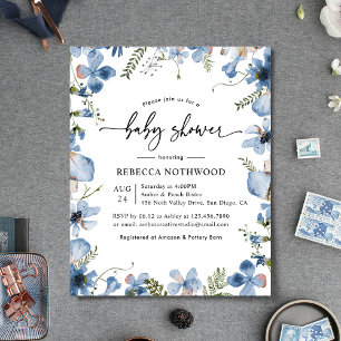 Papier Budget Dusty Blue Florals Baby shower Invitation