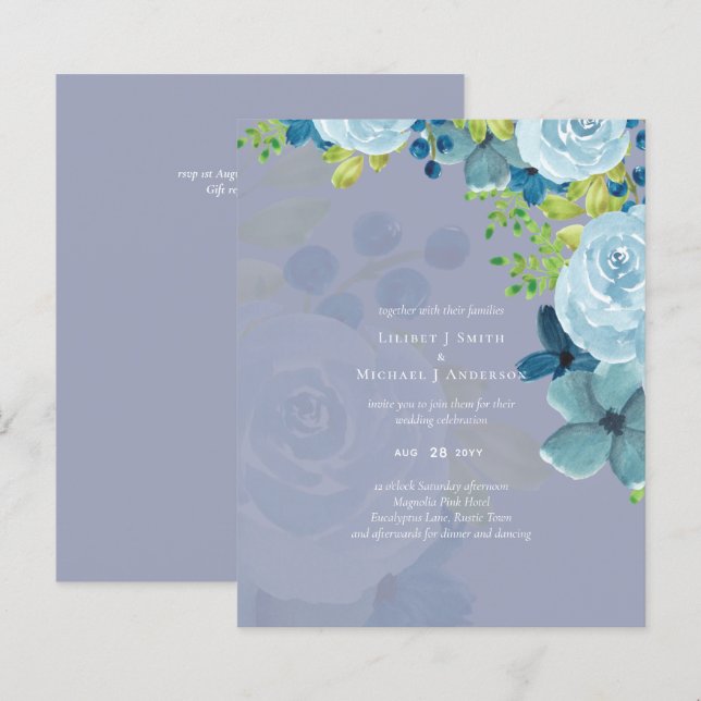 Papier Budget Dusty Blue Flowers Sage Mariage (Devant / Derrière)