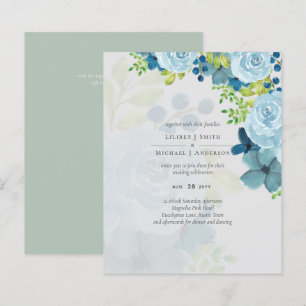Papier Budget Dusty Blue Flowers Sage Mariage