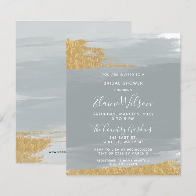 Papier Budget Dusty Blue Gold Bridal Shower Invitation (Devant / Derrière)