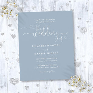 Papier Budget Dusty Blue Hearts Script Wedding Invite