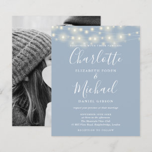 Papier Budget Dusty Blue Lights Faire-part de mariage pho