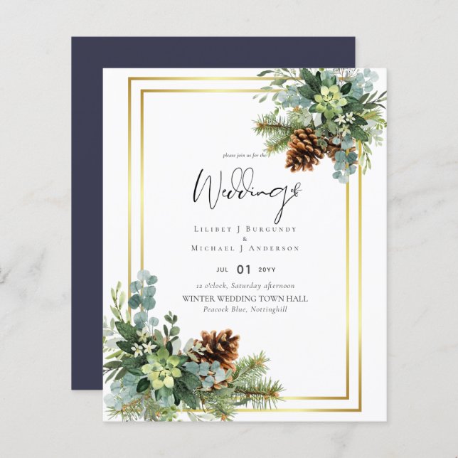Papier BUDGET Dusty Blue Mariage Eucalyptus Vert (Devant / Derrière)