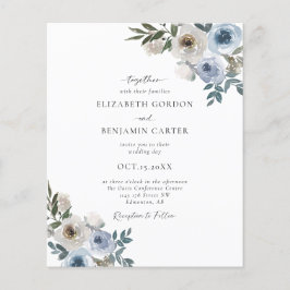 Papier Budget Dusty Blue Mariage Floral Élégant Script