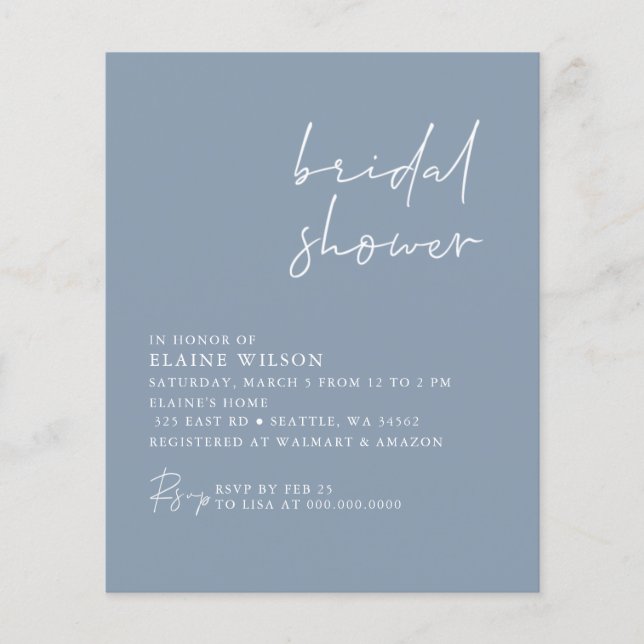 Papier Budget Dusty Blue Moderne Douche nuptiale Invitati (Devant)