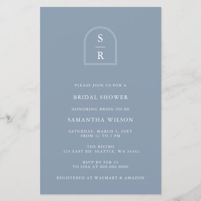 Papier Budget Dusty Blue Moderne Douche nuptiale Invitati (Devant)