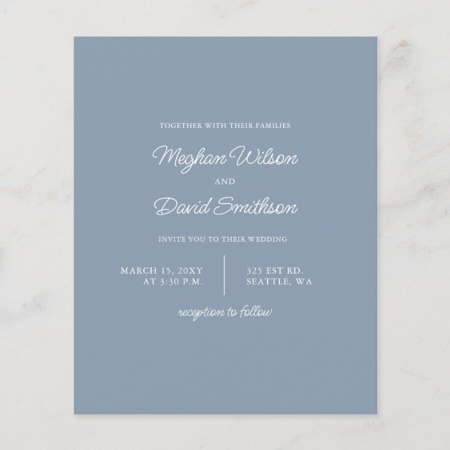 Papier Budget Dusty Blue Moderne Faire-part de mariage (Devant)