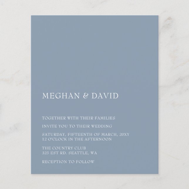 Papier Budget Dusty Blue Moderne Faire-part de mariage (Devant)