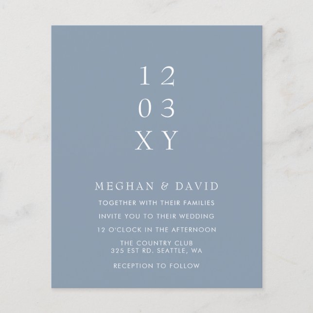 Papier Budget Dusty Blue Moderne Faire-part de mariage (Devant)