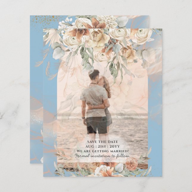 Papier BUDGET Dusty Blue Pampas Grass Mariage (Devant / Derrière)