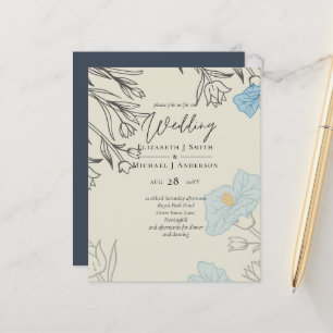 Papier BUDGET Dusty Blue Poppy Magnolia Mariage Invitatio