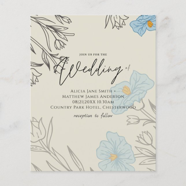 Papier BUDGET Dusty Blue Poppy Magnolia Mariage Invitatio (Devant)