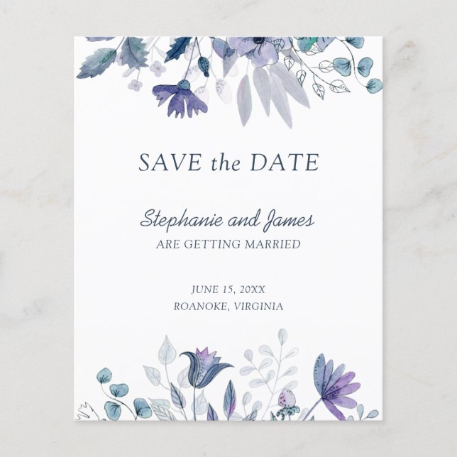 Papier Budget Dusty Blue Purple Floral Enregistrer la car (Devant)