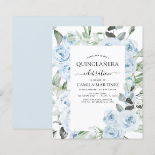 Papier Budget Dusty Blue Quinceañera Floral Invitation