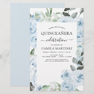 Papier Budget Dusty Blue Quinceañera Floral Invitation