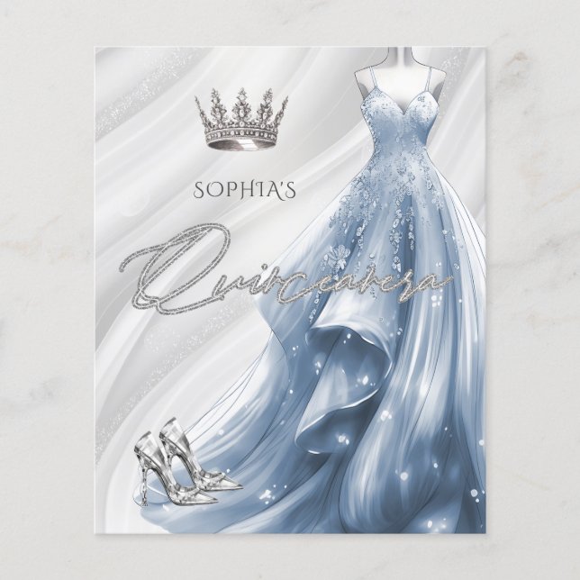 Papier Budget Dusty Blue robe Quinceañera Invitation (Devant)