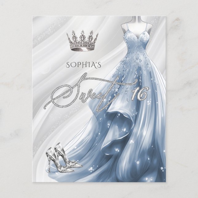 Papier Budget Dusty Blue Robe Sweet 16 Invitation (Devant)
