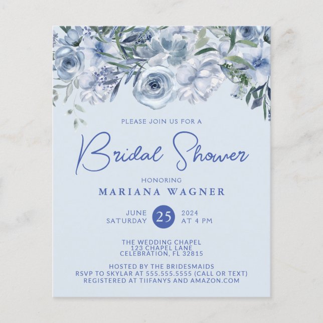 Papier Budget Dusty Blue Romantic Floral Fête des mariées (Devant)