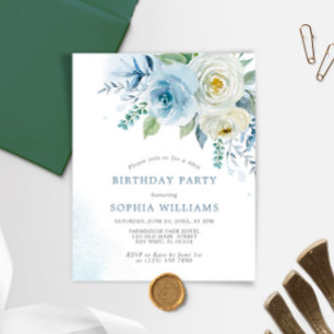 Papier Budget Dusty Blue Rose Anniversaire Fête Invitatio