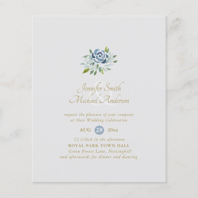Papier BUDGET Dusty Blue Sage Floral Bouquet Mariage (Devant)