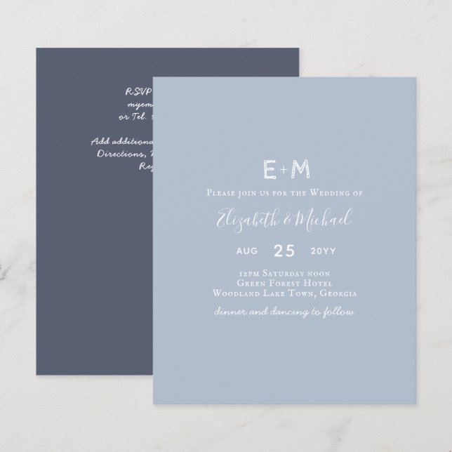 Papier BUDGET Dusty Blue Wedding Invitation (Devant / Derrière)