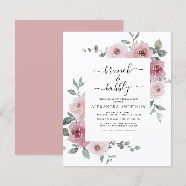 Papier Budget Dusty Pink Brunch & Bubbly Fête des mariées (Devant / Derrière)