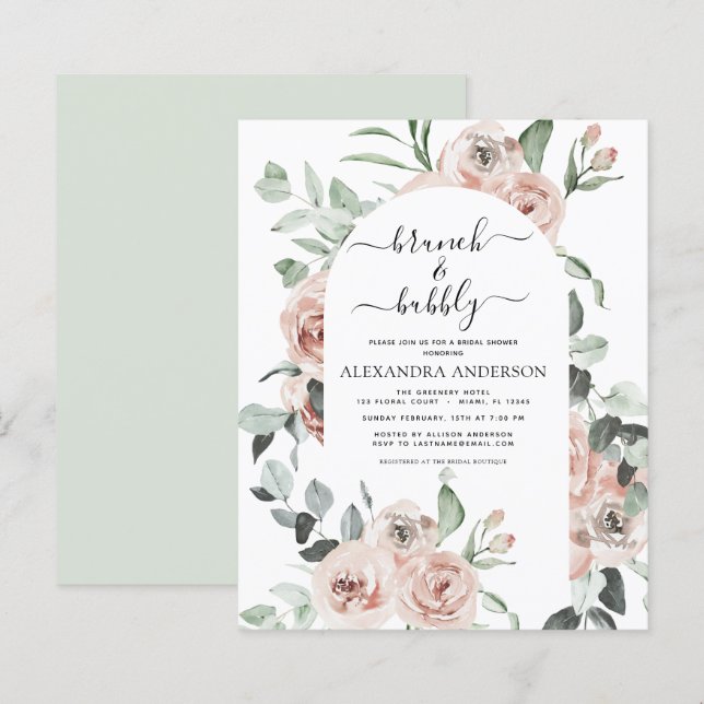 Papier Budget Dusty Pink Brunch & Bubbly Fête des mariées (Devant / Derrière)
