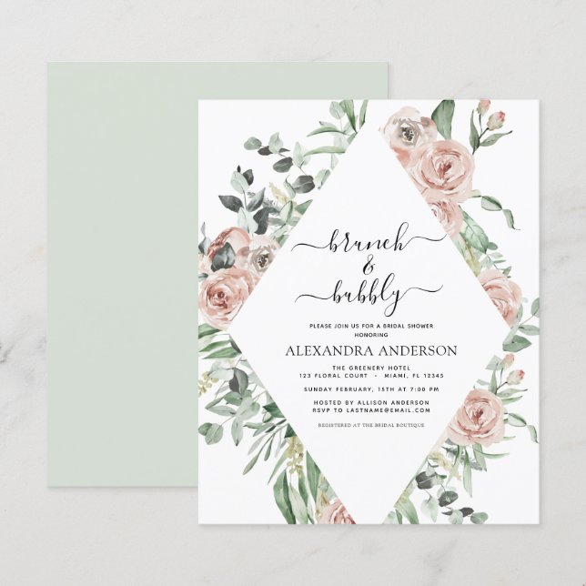 Papier Budget Dusty Pink Brunch & Bubbly Fête des mariées (Devant / Derrière)