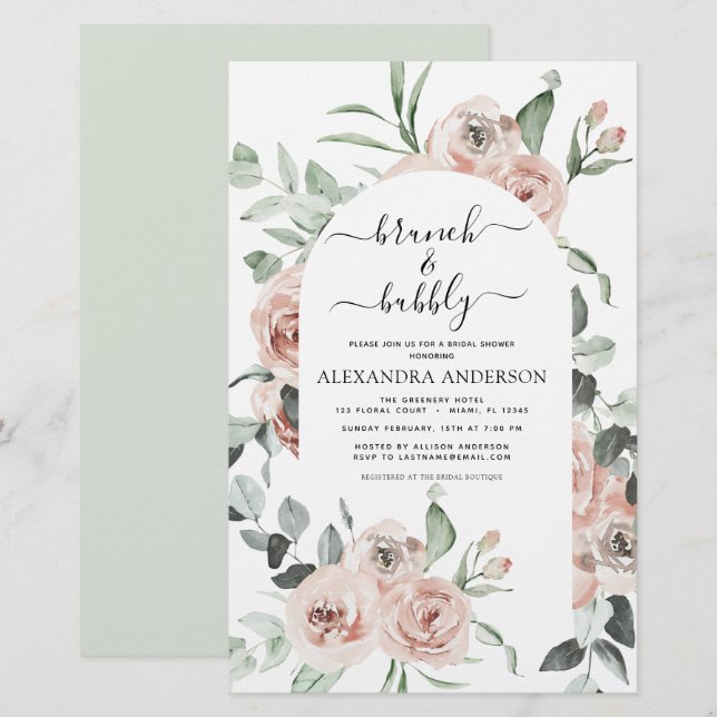Papier Budget Dusty Pink Brunch & Bubbly Fête des mariées (Devant / Derrière)