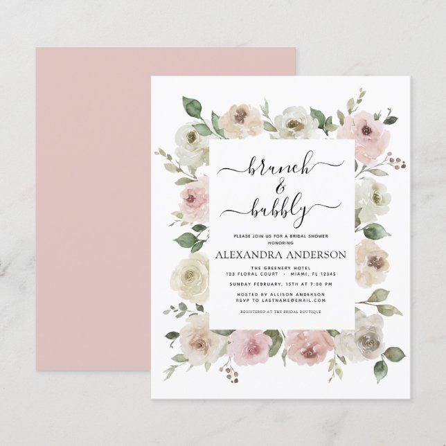 Papier Budget Dusty Pink Brunch & Bubbly Fête des mariées (Devant / Derrière)