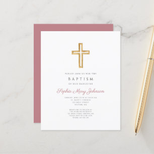 Papier Budget Dusty Pink Cross Religion Girl Baptism
