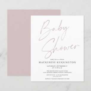 Papier Budget Dusty Pink Script Baby Girl Douche Invitati
