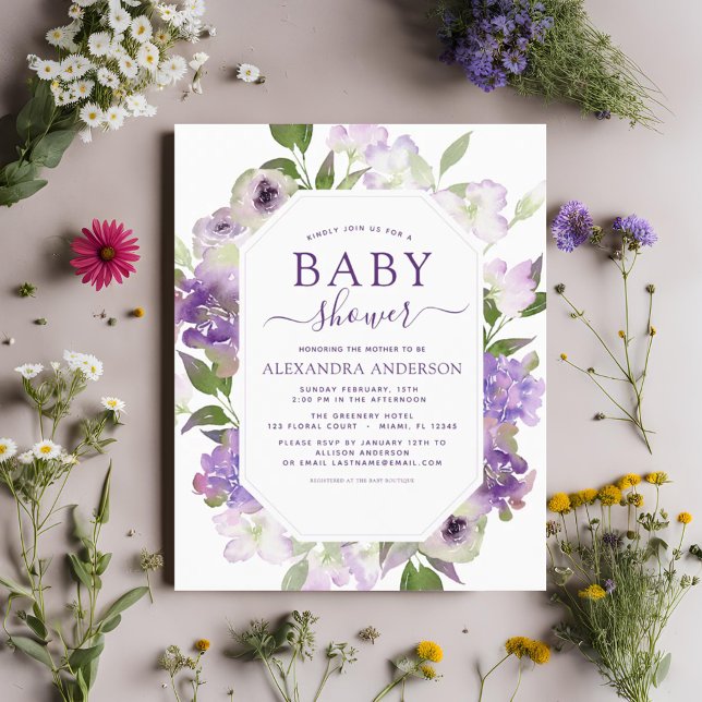 Papier Budget Dusty Purple Floral Baby shower de verdure (Créateur téléchargé)
